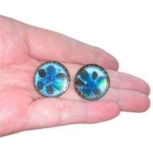 Vintage Hogan Bolas Enameled Copper Screw Back Earrings